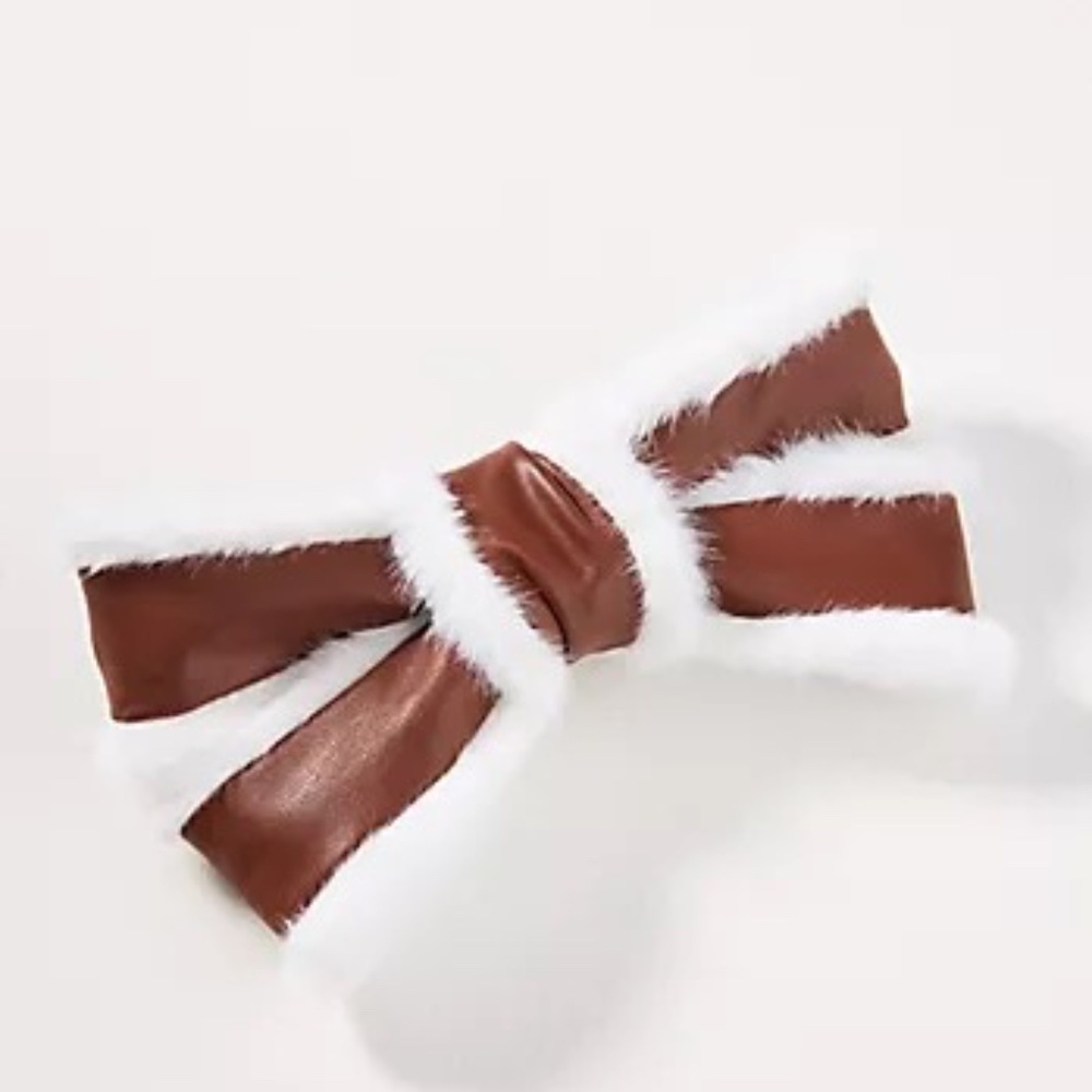 NWT Anthropologie Brown Faux Leather Bow Barrette